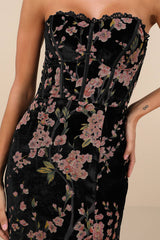 Luxurious Allure Black Burnout Velvet Strapless Maxi Dress