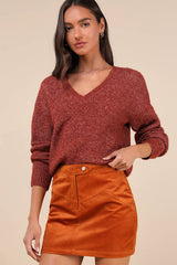 Perfected Cuteness Rust Orange Corduroy High-Rise Mini Skirt