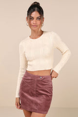 Perfected Cuteness Mauve Corduroy High-Rise Mini Skirt