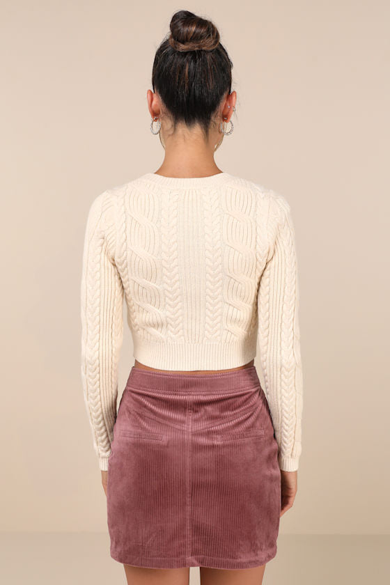 Perfected Cuteness Mauve Corduroy High-Rise Mini Skirt