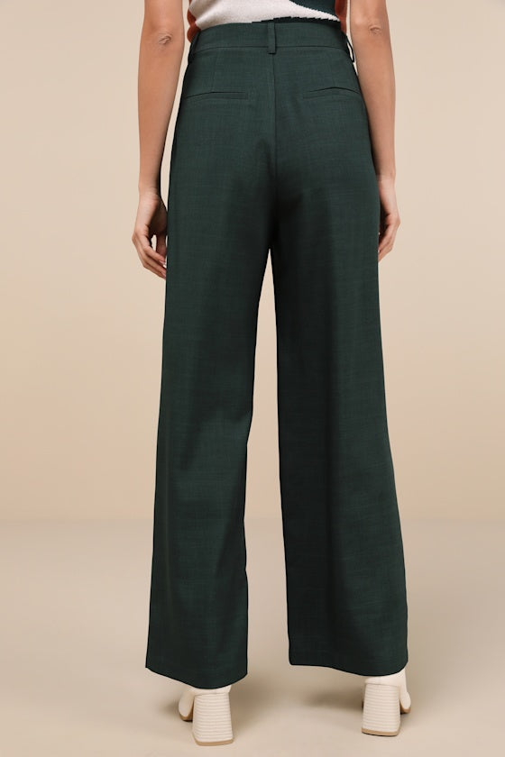 Bold Poise Dark Green High-Rise Straight-Leg Trouser Pants