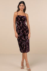 Elegant Persuasion Dark Plum Burnout Velvet Lace-Up Midi Dress