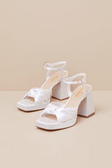 Remie White Satin Knotted Platform High Heel Sandals