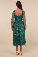Darling Charisma Emerald Mesh Embroidered Midi Dress