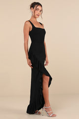 Immaculate Excellence Black Sleeveless Ruffled Tulip Maxi Dress