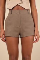Wynn Brown Twill High-Rise Shorts