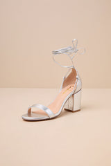 Kaira Silver Lace-Up Heels