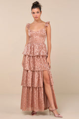 Stunning Glory Dusty Pink Floral Jacquard Tiered Maxi Dress