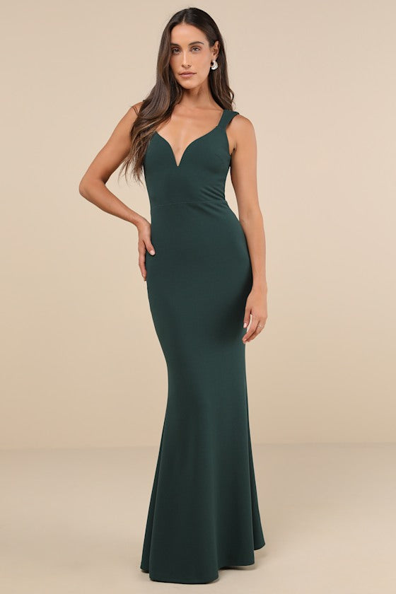 Alluring Temptation Emerald Backless Ruched Mermaid Maxi Dress