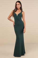 Alluring Temptation Emerald Backless Ruched Mermaid Maxi Dress