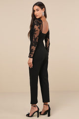Write Your Own Romance Black Embroidered Long Sleeve Jumpsuit
