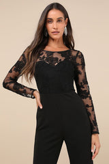 Write Your Own Romance Black Embroidered Long Sleeve Jumpsuit