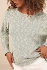 Timeless Perfection Green Textured Crew Neck Pullover Sweater