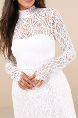 Gorgeous Attraction White Lace Structured Long Sleeve Mini Dress