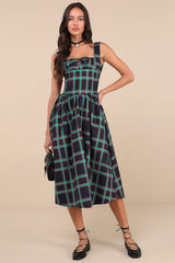 Dola Black Multi Plaid Sleeveless Bustier Midi Dress