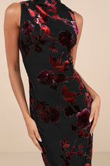 Composed Glamour Red and Black Burnout Velvet Maxi Dress