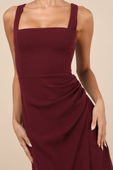Glamorous Disposition Burgundy Ruched Maxi Dress