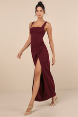 Glamorous Disposition Burgundy Ruched Maxi Dress