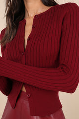Perfect Classic Burgundy Ribbed Knit Cardigan Sweater
