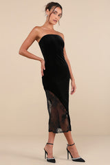 Feeling So Luxe Black Velvet Mesh Sequin Strapless Midi Dress