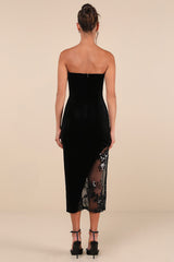 Feeling So Luxe Black Velvet Mesh Sequin Strapless Midi Dress