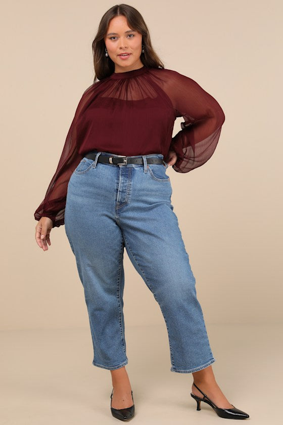 Angelically Airy Burgundy Balloon Sleeve Top