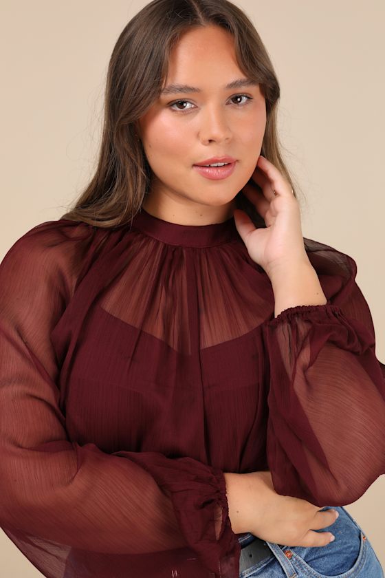 Angelically Airy Burgundy Balloon Sleeve Top