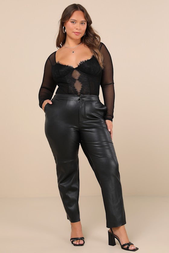 Stay Sultry Black Mesh Lace Long Sleeve Bodysuit