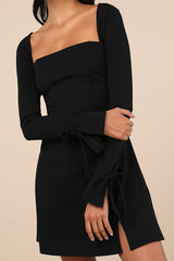 Adored Treatment Black Long Sleeve Tie Cuff Mini Dress