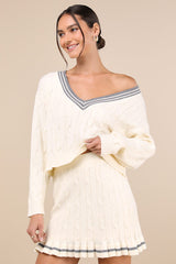 Studious Charm Ivory and Heather Grey Cable Knit Mini Skirt