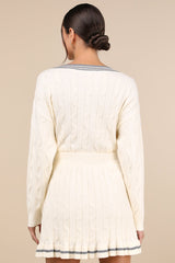 Studious Charm Ivory and Heather Grey Cable Knit Mini Skirt