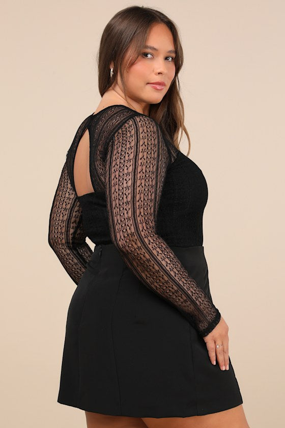 Sheer Passion Black Sheer Lace Long Sleeve Bodysuit