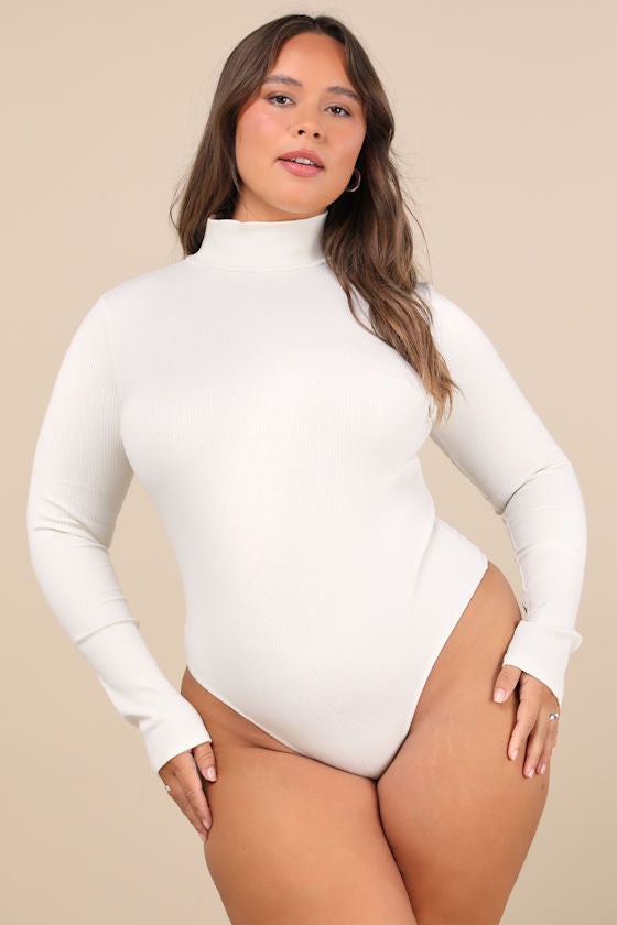Wilde Ivory Ribbed Long Sleeve Mock Neck Bodysuit