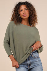 Verla Olive Green Dolman Sleeve Sweater Top
