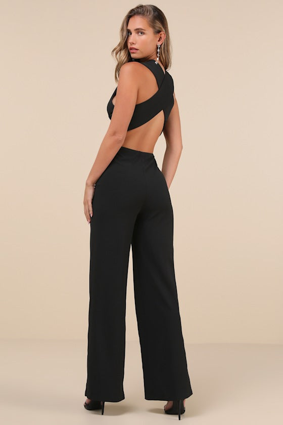 Thinking Out Loud Black Backless Jumpsuit