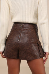 Iconic Travels Brown Vegan Leather Cargo Skort