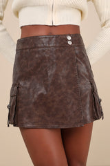Iconic Travels Brown Vegan Leather Cargo Skort