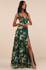Remarkable Arrival Emerald Green Floral Sleeveless Maxi Dress