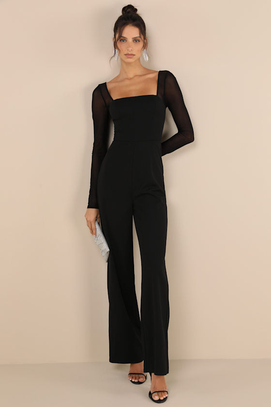 Lovingly Yours Black Mesh Long Sleeve Jumpsuit