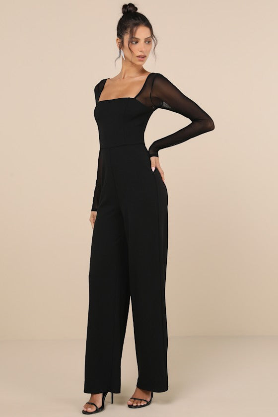Lovingly Yours Black Mesh Long Sleeve Jumpsuit