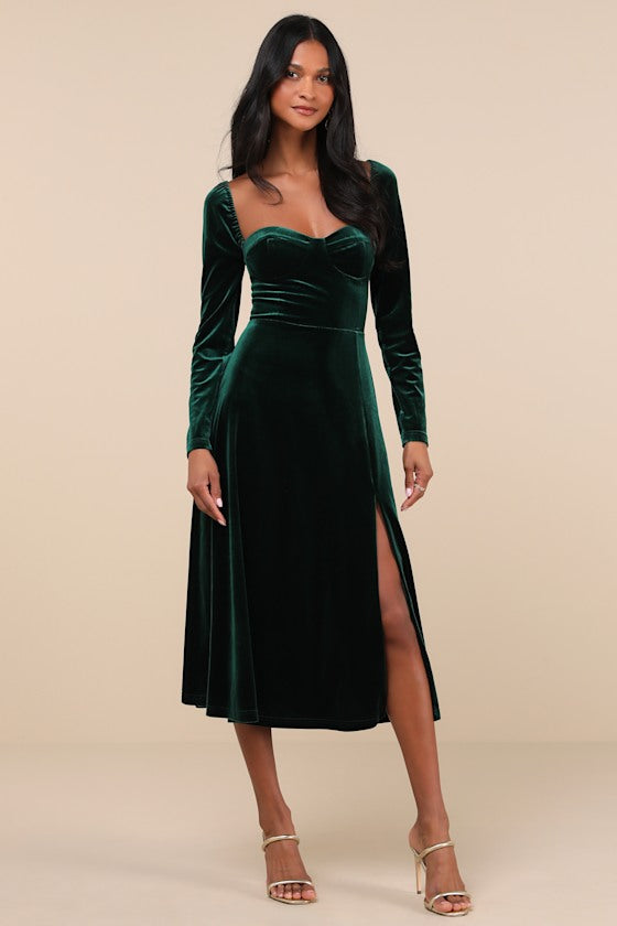 Precious Impression Emerald Green Velvet Bustier Midi Dress
