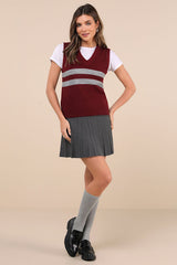 Guria Maroon and Grey Striped Sweater Vest