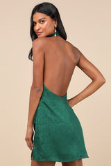 Simply a Stunner Emerald Jacquard Cowl Backless Mini Dress