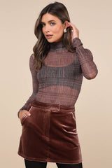 Splendid Mood Mauve Velvet High-Rise Mini Skirt