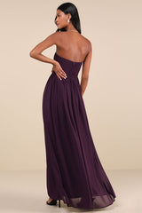 Luxe Favorite Dark Purple Strapless Ruched Maxi Dress