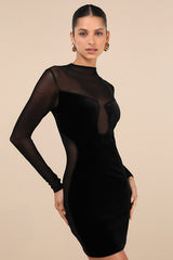 Irresistible Details Black Velvet Mesh Long Sleeve Mini Dress