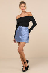 Darling Moves Blue Satin Jacquard Mini Skirt