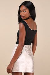 Darling Moves Champagne Satin Jacquard Mini Skirt