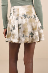 Darling Curation Olive Mottled Floral Bubble-Hem Mini Skirt