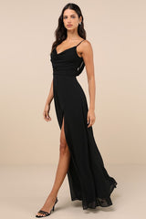 Notorious Poise Black Sleeveless Cowl Neck Maxi Dress